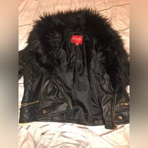Guess leather fur jacket medium black
